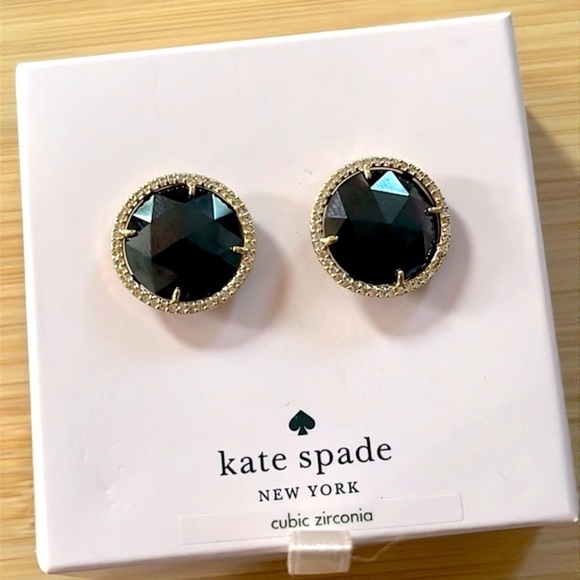 Brand New KATE SPADE She Has Spark Goldtone Metal & Black Crystal Stud Earrings - Picture 5 of 12